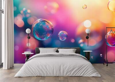 abstract pc desktop wallpaper background with flying bubbles on a colorful background.  Wall mural